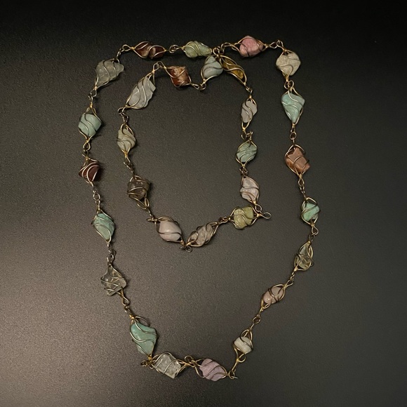 Sterling Silver Wrapped Natural Healing Gemstones Necklace, handmade - Picture 7 of 15